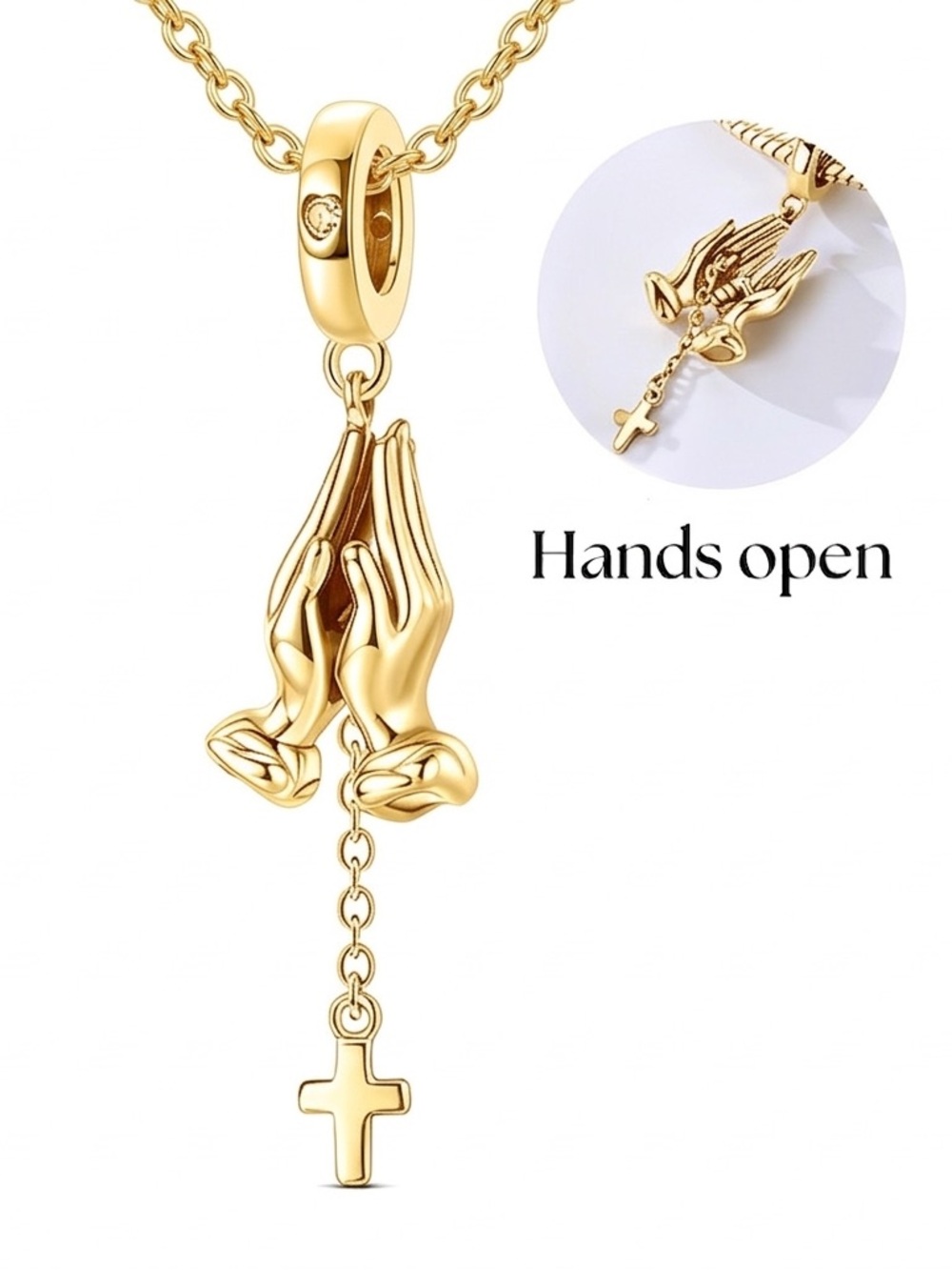 Yellow Gold Praying Hands Dangle Charm for bracelet or necklace